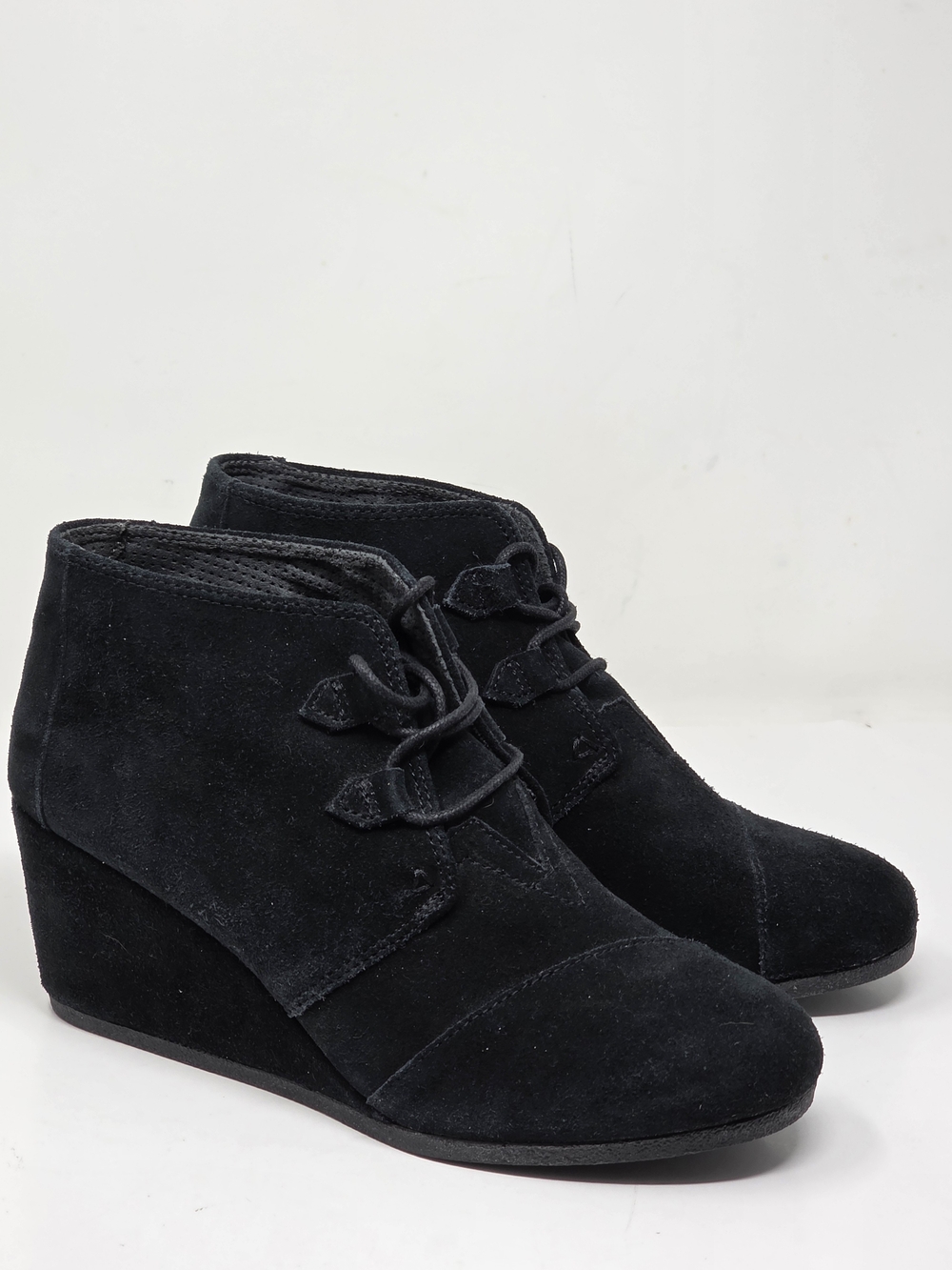 Toms Kala Women’s Suede Booties Wedge Black Size 11 Lace Up Classic